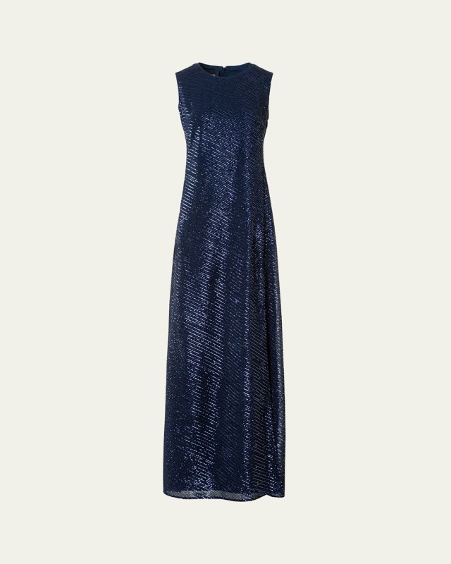 Diagonal Sequined Georgette Gown